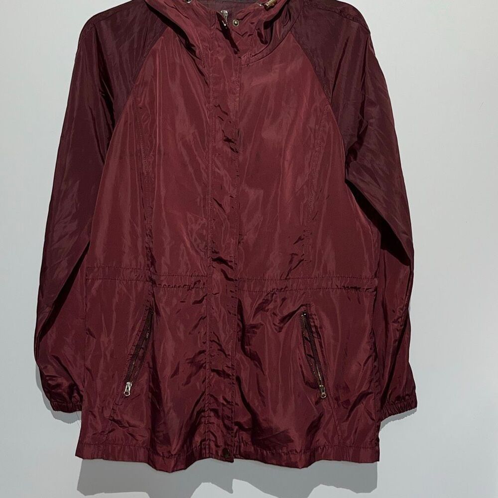 Ci Sono Women's Maroon Drawstring Waist‎ Hooded Windbreaker Jacket Medium